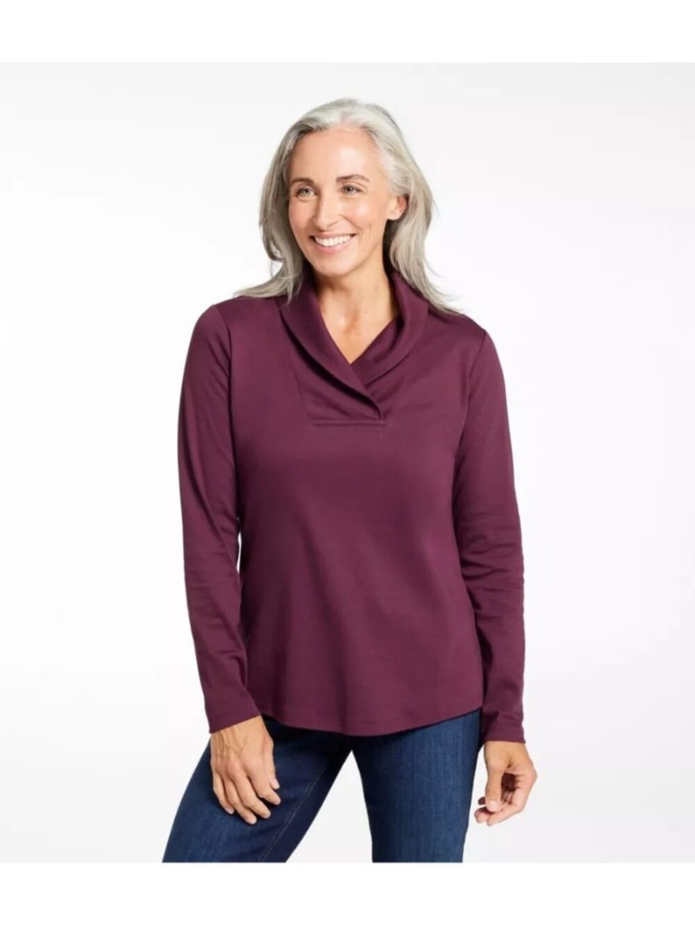 L.L.Bean Pullover Top Size 2X Plus Burgundy Long-Sleeve 100% Cotton Shawl Collar